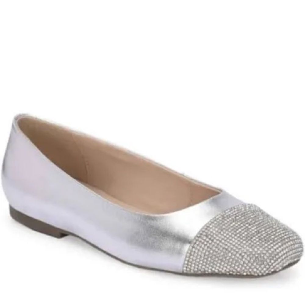 Brand New Kensie Faith Silver Closed Toe Studded Flats Shoes 8.5 Textile Upper